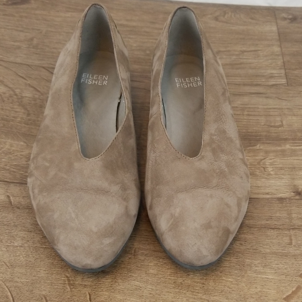 Eileen Fisher Suede Canoe Heeled Flats, Si…